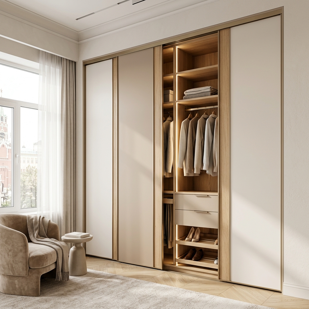 Встроенный шкаф-купе с матовыми фасадами