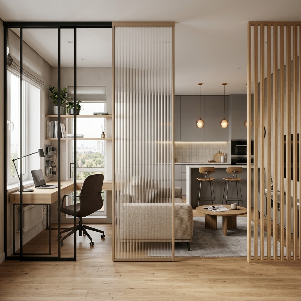 Перегородки для зонирования: стекло, алюминий, дерево — что выбрать для «евродвушки» и домашнего офиса