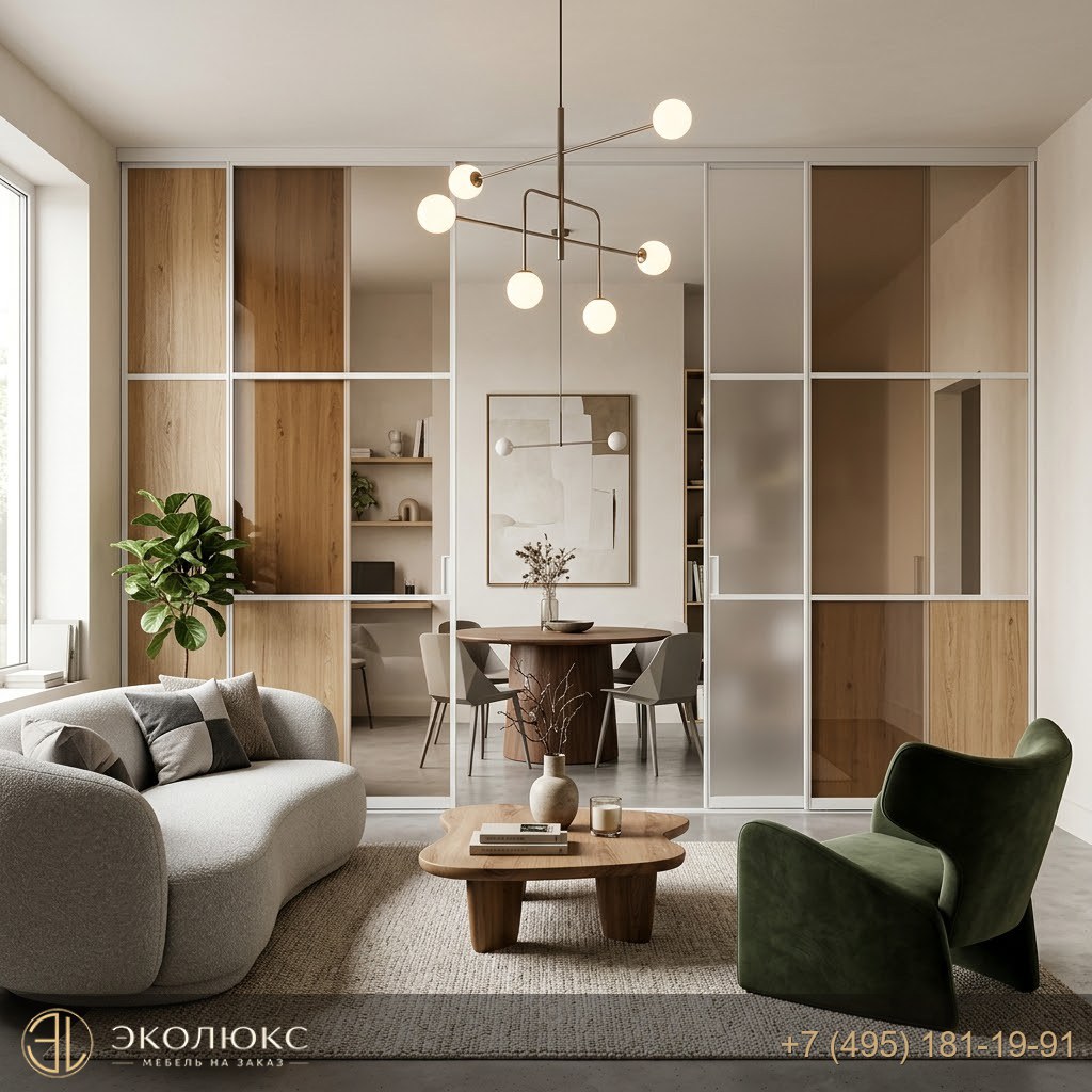 Раздвижные перегородки со стеклом и ЛДСП